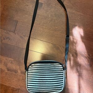 Thirty-One Black and White Striped Crossbody Bag